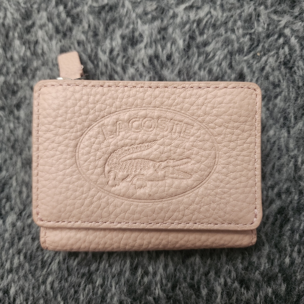Lacoste mini wallet light pink leather compact tri-fold